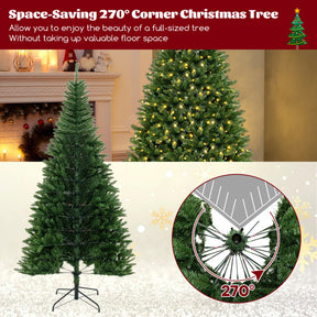 Hikidspace 8 FT Corner Artificial Christmas Tree with 1137 Branch Tips and 360 Warm White LED Lights