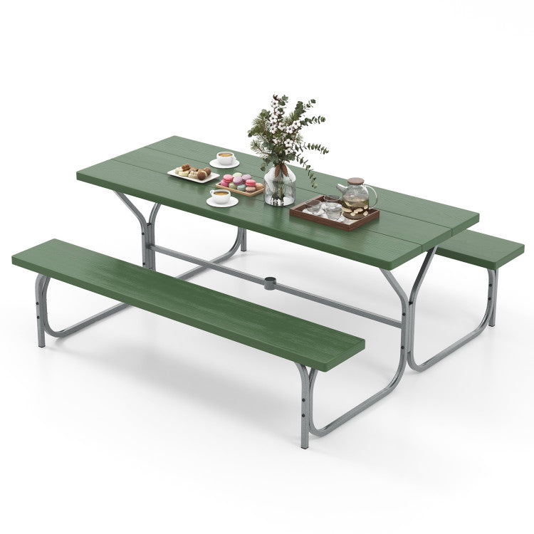 8 Person 6 Feet Picnic Table Bench Set with HDPE Tabletop for Outdoor Patio