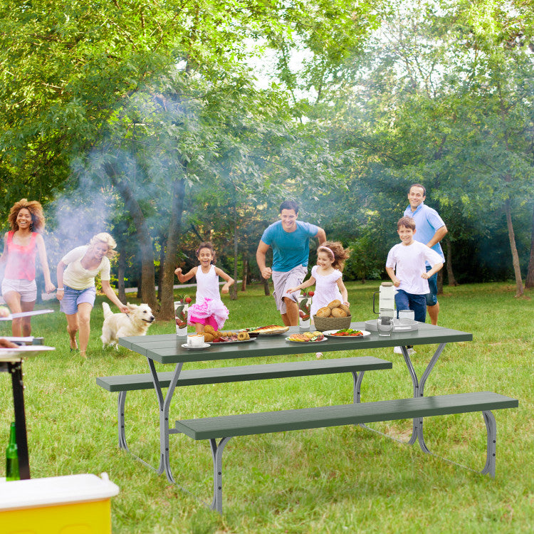 8 Person 6 Feet Picnic Table Bench Set with HDPE Tabletop for Outdoor Patio