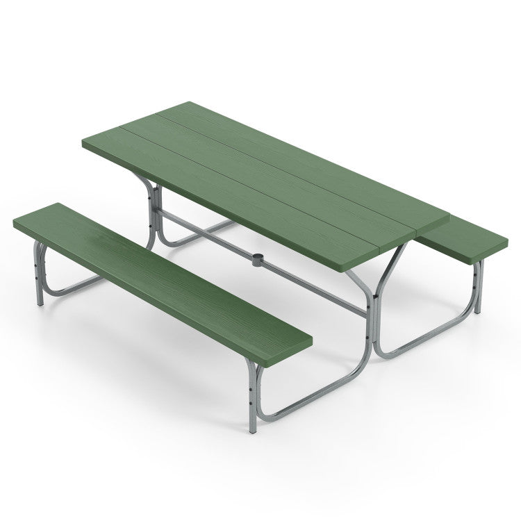 8 Person 6 Feet Picnic Table Bench Set with HDPE Tabletop for Outdoor Patio