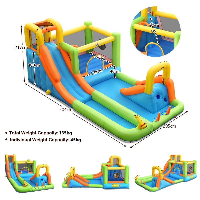 8-in-1 Inflatable Water Slide Jumping Castle with 750W Blower