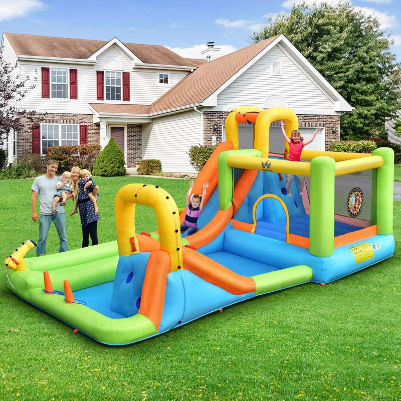 8-in-1 Inflatable Water Slide Jumping Castle with 750W Blower