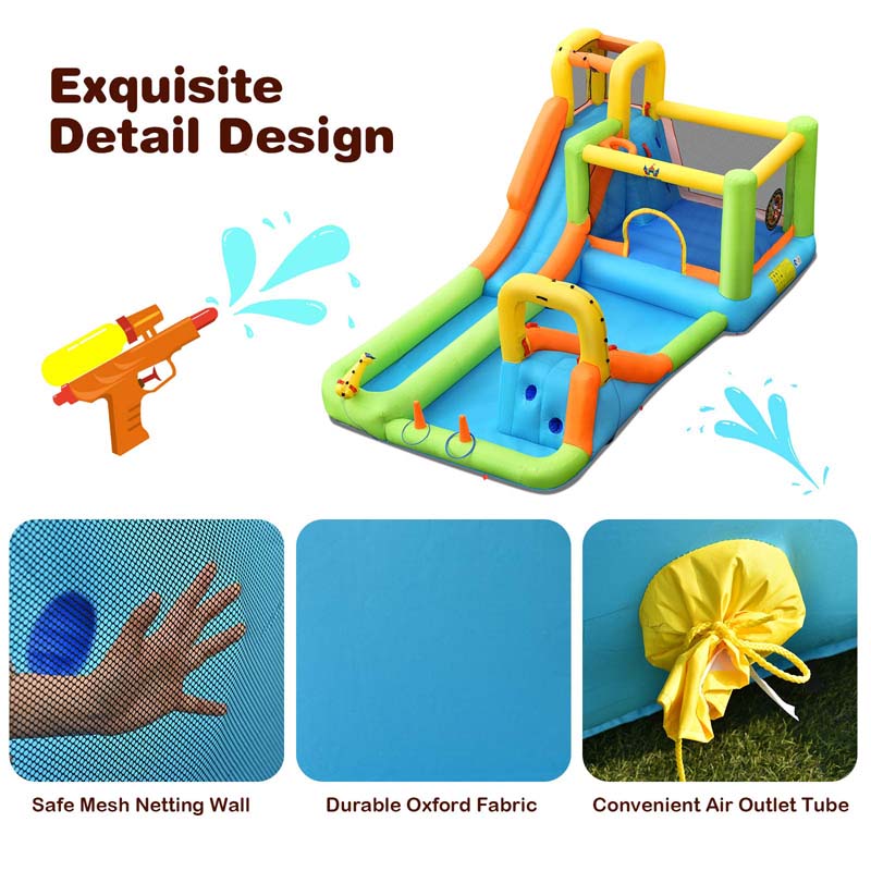 8-in-1 Inflatable Water Slide Jumping Castle with 750W Blower