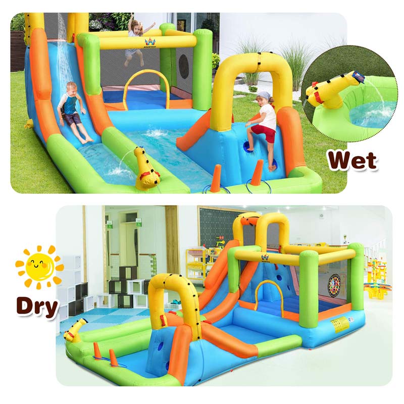 8-in-1 Inflatable Water Slide Jumping Castle with 750W Blower