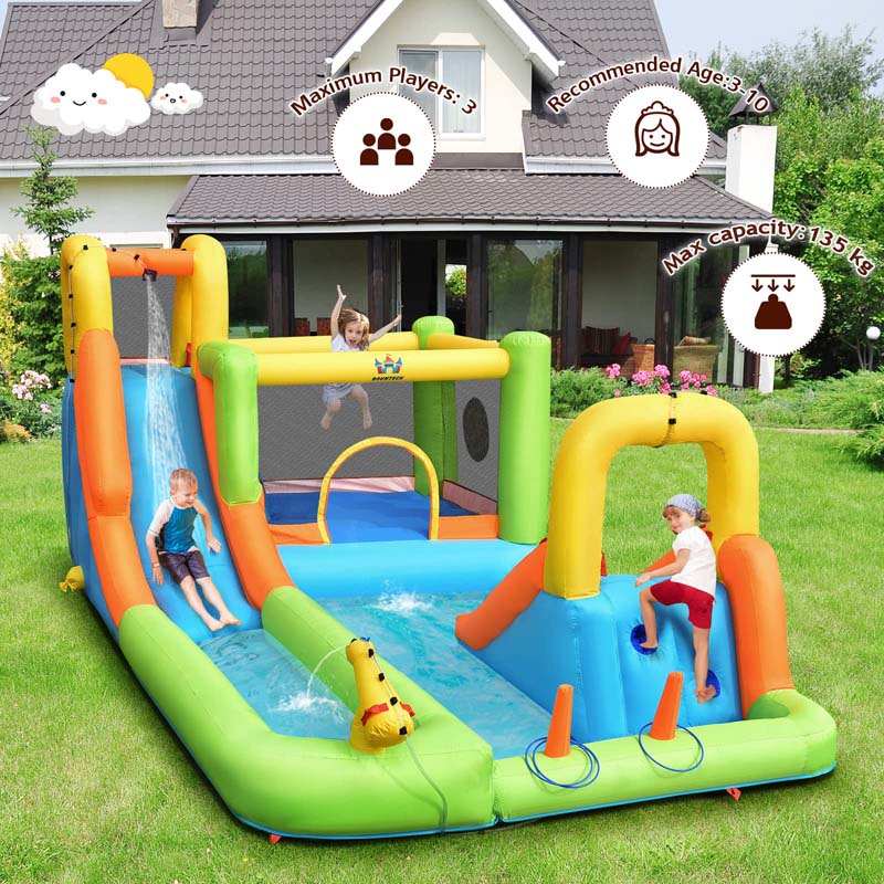 8-in-1 Inflatable Water Slide Jumping Castle with 750W Blower