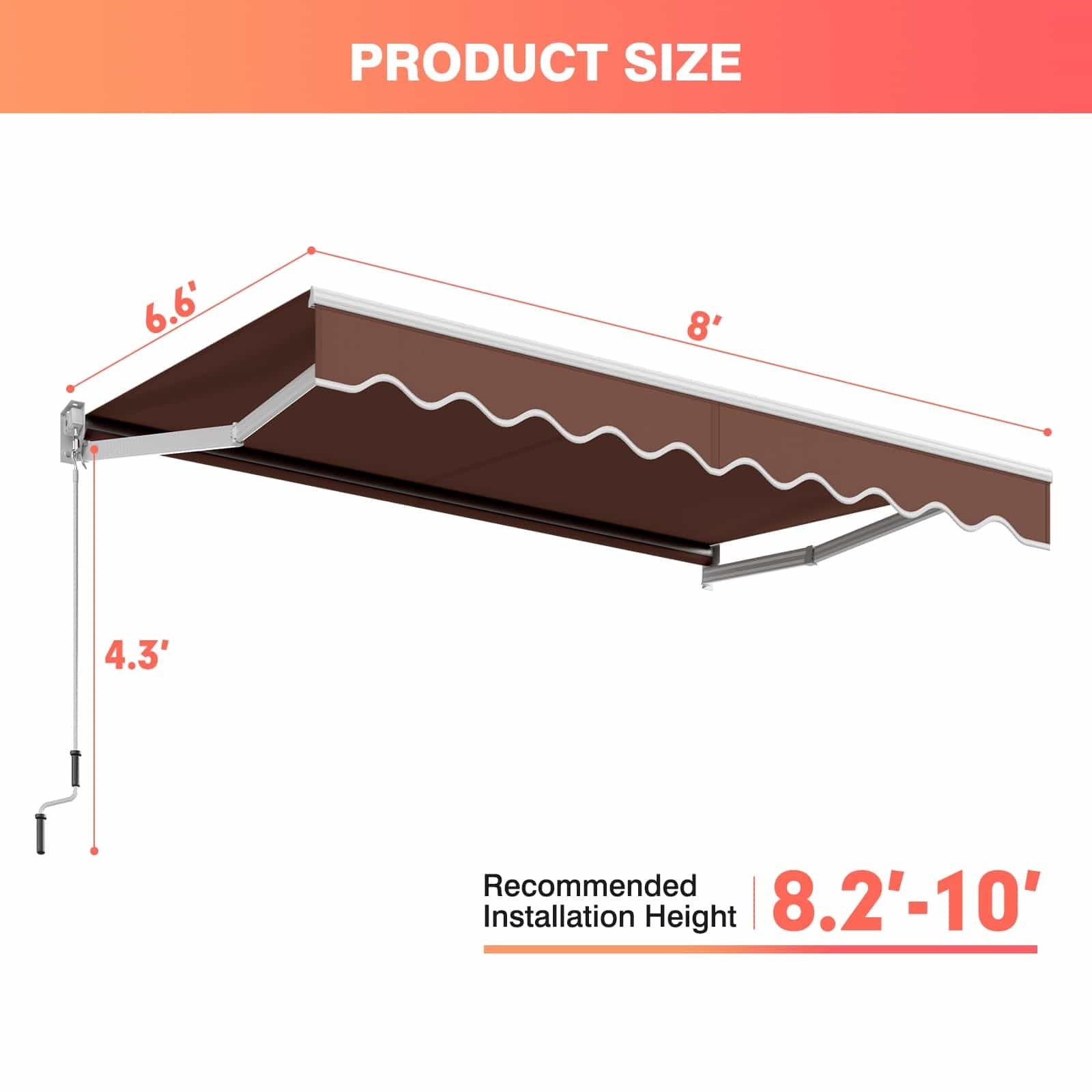 8 x 6.6 Feet Patio Retractable Awning for Balcony with Manual Crank Handle