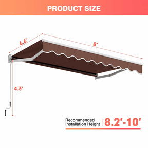 8 x 6.6 Feet Patio Retractable Awning for Balcony with Manual Crank Handle