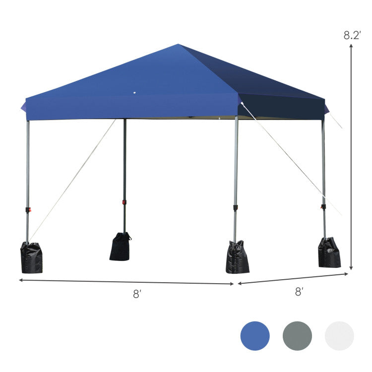 8 x 8 Feet Outdoor Pop-up Canopy Tent with Portable Roller Bag and Sand Bags