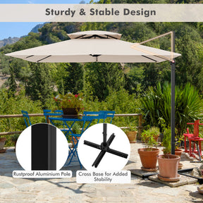 9.5 Feet Cantilever Patio Umbrella with 360° Rotation and Double Top