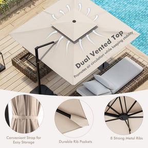 9.5 Feet Cantilever Patio Umbrella with 360° Rotation and Double Top