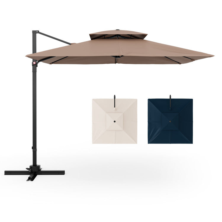 9.5 Feet Cantilever Patio Umbrella with 360° Rotation and Double Top