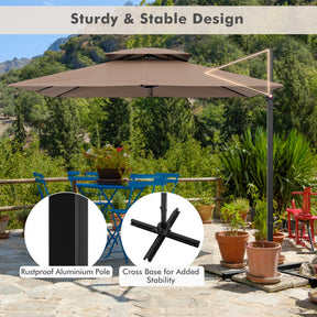 9.5 Feet Cantilever Patio Umbrella with 360° Rotation and Double Top