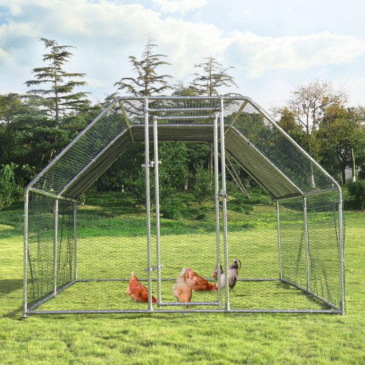 9.5 x 12.5 Feet Large Walk-in Chicken Coop Run House Poultry Cage with Lockable Door
