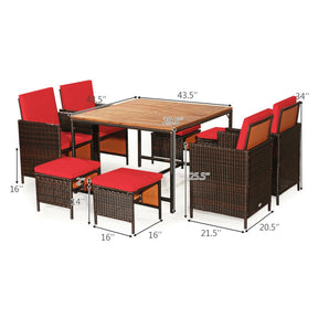 9 Pieces Rattan Dining Table Chairs Set for Patio with  Cushion
