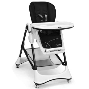 A-Shaped Adjustable High Chair with 4 Lockable Wheels and Detachable Storage Basket