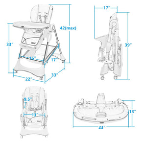 A-Shaped Adjustable High Chair with 4 Lockable Wheels and Detachable Storage Basket