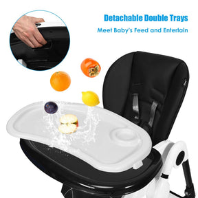 A-Shaped Adjustable High Chair with 4 Lockable Wheels and Detachable Storage Basket