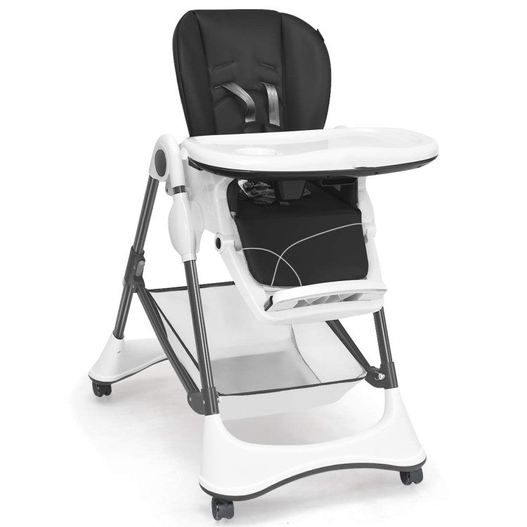 A-Shaped Adjustable High Chair with 4 Lockable Wheels and Detachable Storage Basket