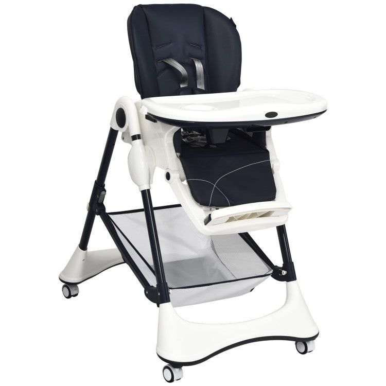 A-Shaped Adjustable High Chair with 4 Lockable Wheels and Detachable Storage Basket