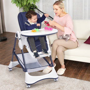 A-Shaped Adjustable High Chair with 4 Lockable Wheels and Detachable Storage Basket