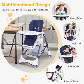 A-Shaped Adjustable High Chair with 4 Lockable Wheels and Detachable Storage Basket