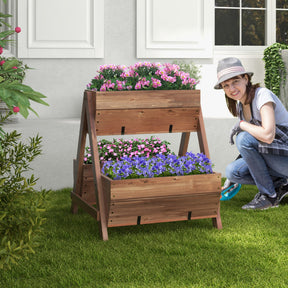 A-Shaped Raised Garden Bed with 3 Wooden Planter Boxes for Balcony and Greenhouse