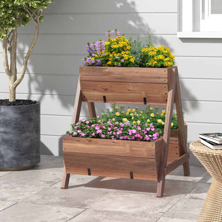 A-Shaped Raised Garden Bed with 3 Wooden Planter Boxes for Balcony and Greenhouse