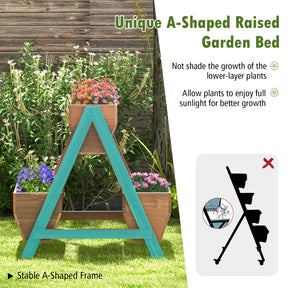 A-Shaped Raised Garden Bed with 3 Wooden Planter Boxes for Balcony and Greenhouse