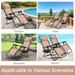 Adjustable Folding Zero Gravity Reclining Lounge Chair with Headrest and Cup Holder