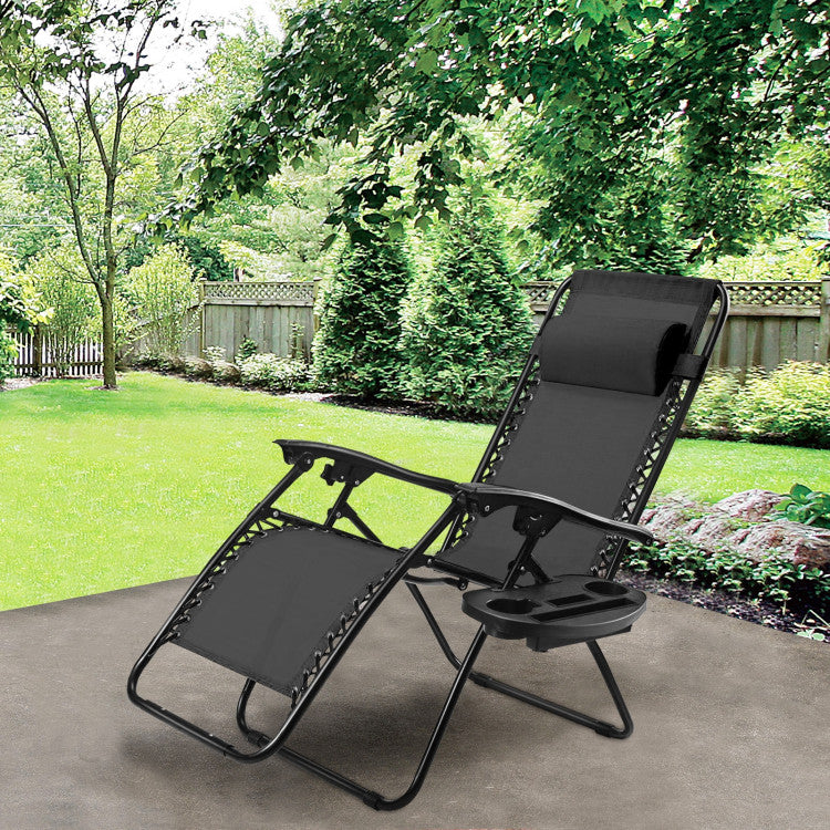 Adjustable Folding Zero Gravity Reclining Lounge Chair with Headrest and Cup Holder