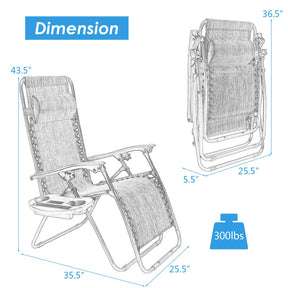 Adjustable Folding Zero Gravity Reclining Lounge Chair with Headrest and Cup Holder