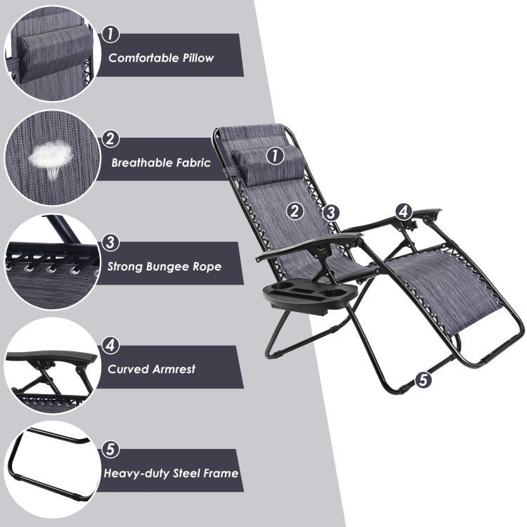 Adjustable Folding Zero Gravity Reclining Lounge Chair with Headrest and Cup Holder