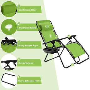 Adjustable Folding Zero Gravity Reclining Lounge Chair with Headrest and Cup Holder