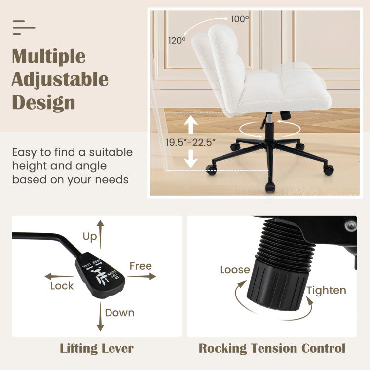 Adjustable Height Cross Legged Chair with Wheels and Padded Seat for Bedroom Study Office