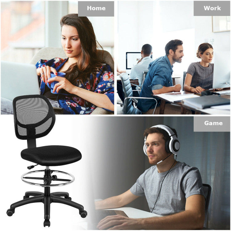 Adjustable Height Drafting Office Chair with Mid Back Mesh and Ergonomic Lumbar Support