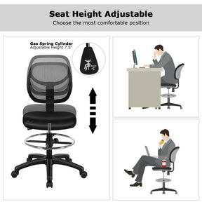 Adjustable Height Drafting Office Chair with Mid Back Mesh and Ergonomic Lumbar Support