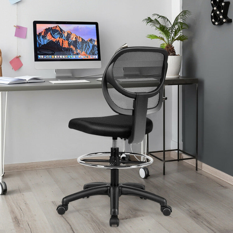 Adjustable Height Drafting Office Chair with Mid Back Mesh and Ergonomic Lumbar Support