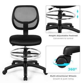 Adjustable Height Drafting Office Chair with Mid Back Mesh and Ergonomic Lumbar Support