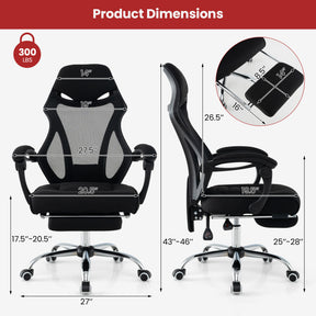 Adjustable Height Ergonomic Mesh Office Chair Gaming Chair with Footrest and Tilting Backrest