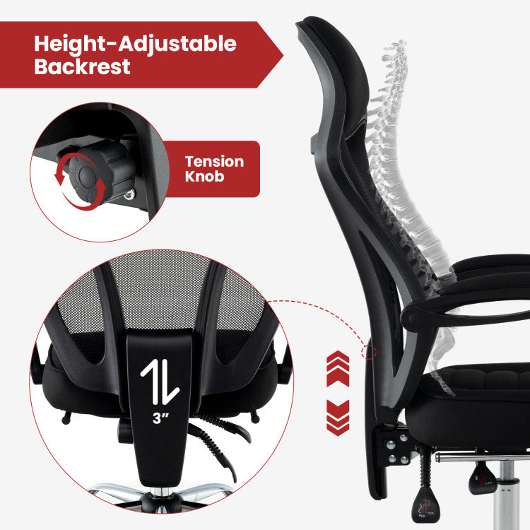 Adjustable Height Ergonomic Mesh Office Chair Gaming Chair with Footrest and Tilting Backrest