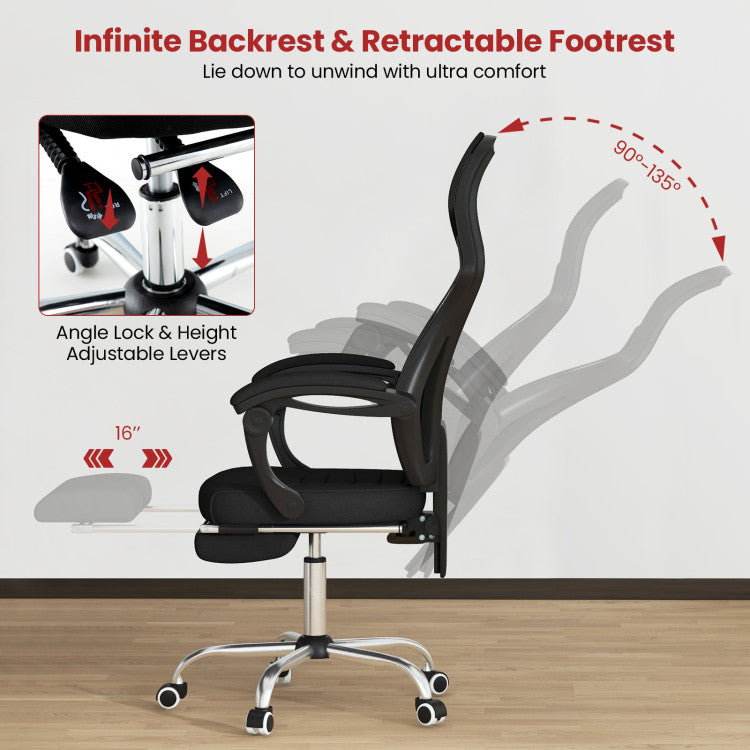 Adjustable Height Ergonomic Mesh Office Chair Gaming Chair with Footrest and Tilting Backrest