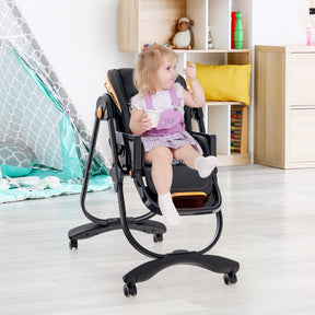 Adjustable Height Folding Baby Dining High Chair with Detachable Tray and Wheels