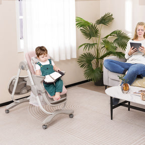 Adjustable Height Folding Baby High Chair with Rolling Wheels and Removable Tray