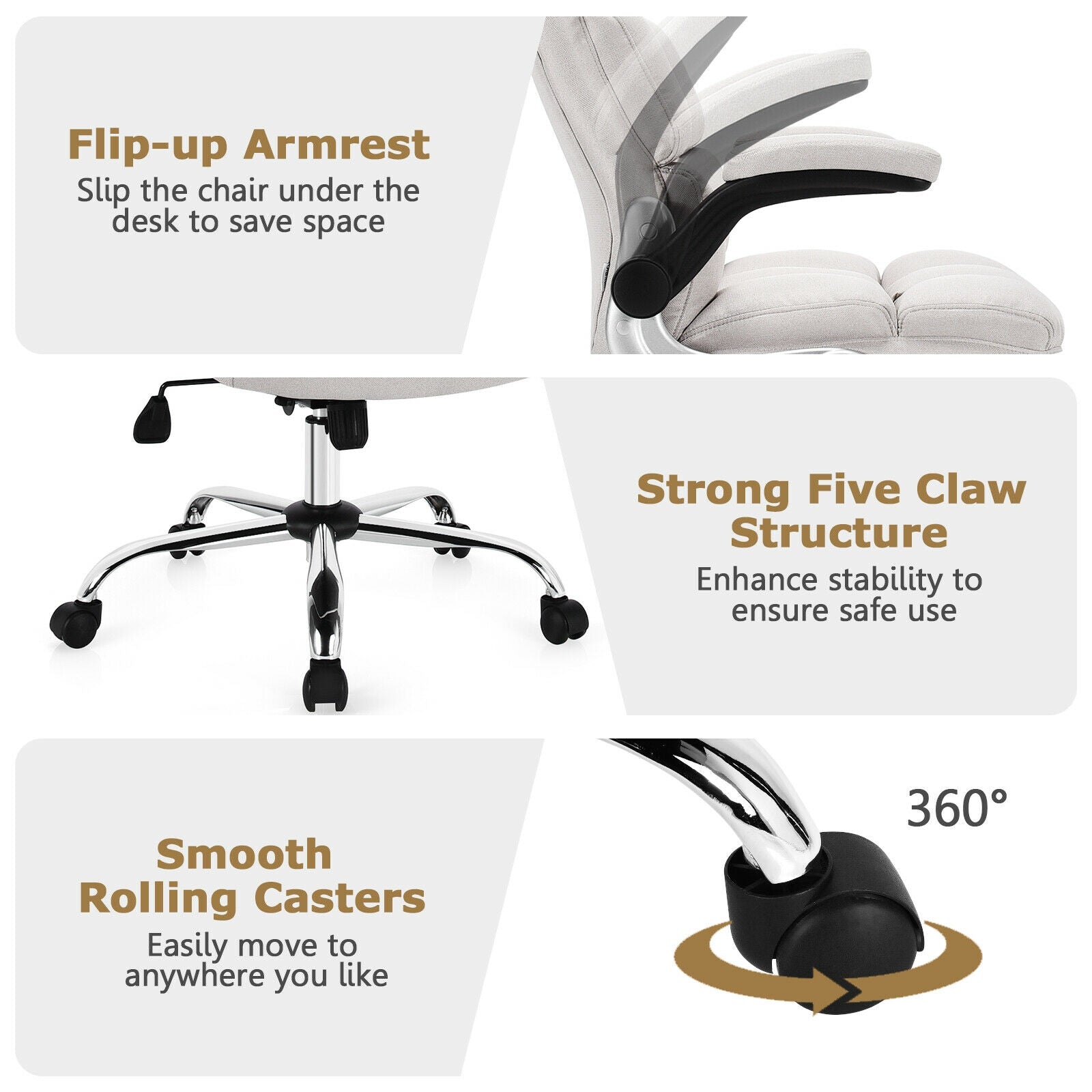 Adjustable Swivel Office Chair with High Back and Flip-up Arm for Home and Office