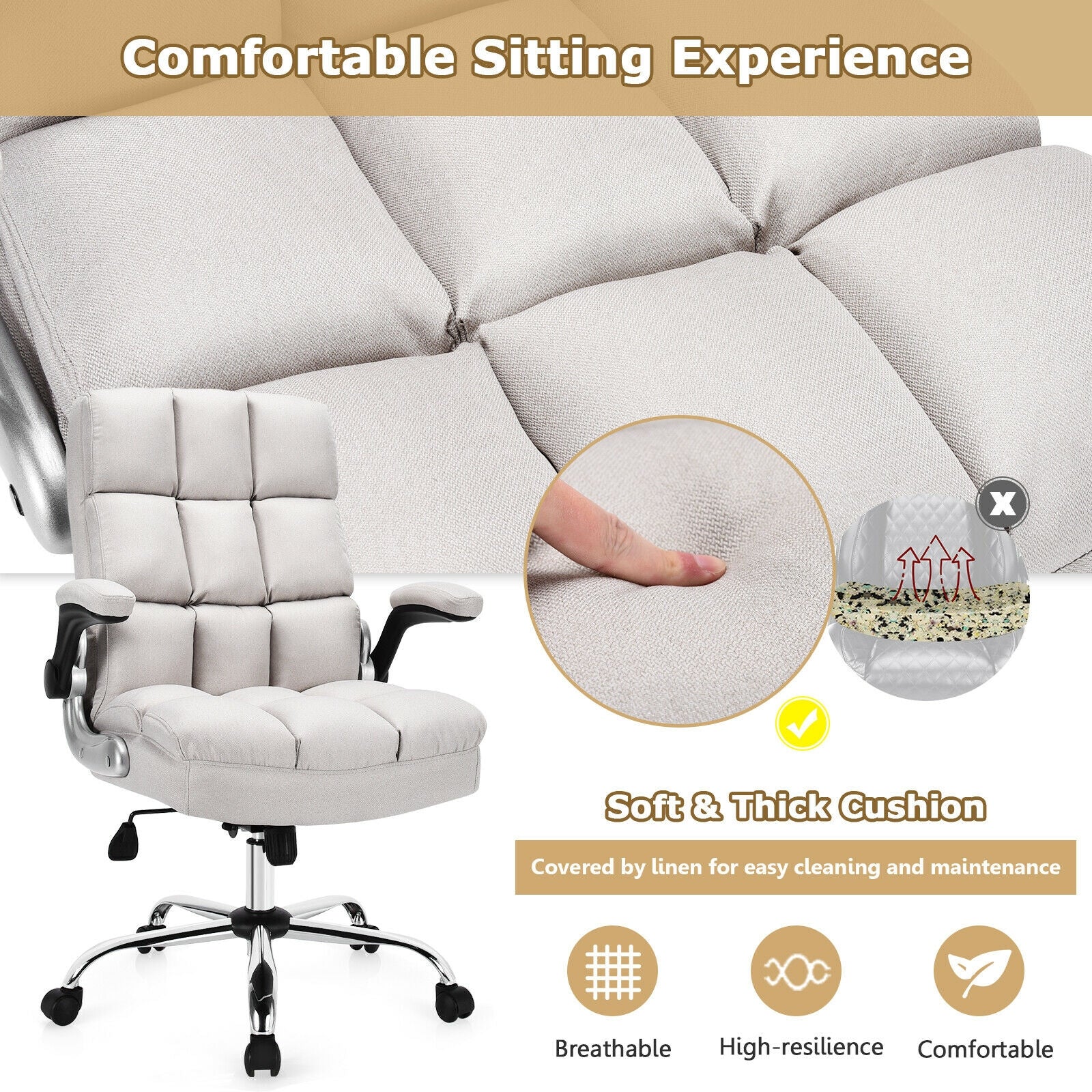 Adjustable Swivel Office Chair with High Back and Flip-up Arm for Home and Office