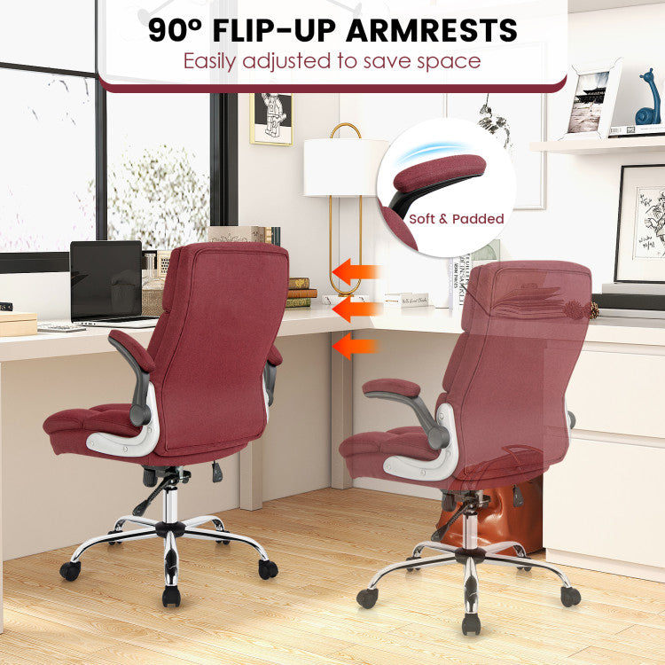 Adjustable Swivel Office Chair with High Back and Flip-up Arm for Home and Office