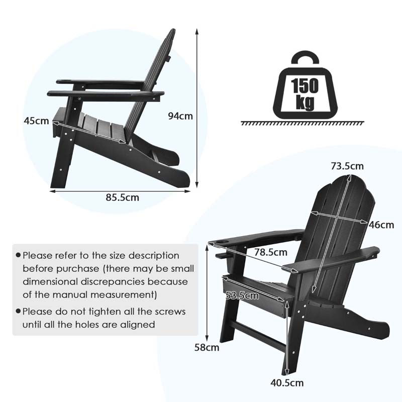 All-Weather HDPE Adirondack Chair with Cup Holder, Outdoor Patio Adirondack Chair, Fire Pit Chair for Porch Garden Poolside Beach