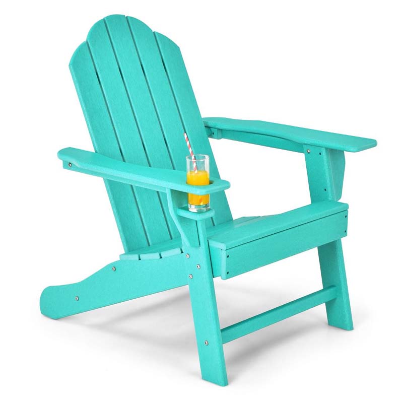 All-Weather HDPE Adirondack Chair with Cup Holder, Outdoor Patio Adirondack Chair, Fire Pit Chair for Porch Garden Poolside Beach