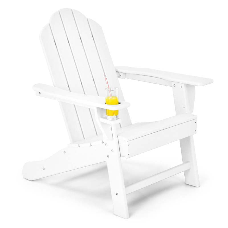 All-Weather HDPE Adirondack Chair with Cup Holder, Outdoor Patio Adirondack Chair, Fire Pit Chair for Porch Garden Poolside Beach