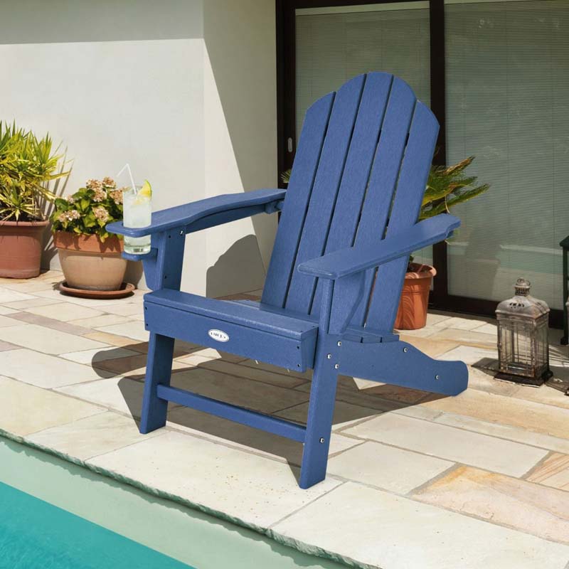 All-Weather HDPE Adirondack Chair with Cup Holder, Outdoor Patio Adirondack Chair, Fire Pit Chair for Porch Garden Poolside Beach